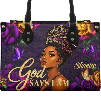 Personalized God Says I Am – V1 Leather Handbag — A09 product image