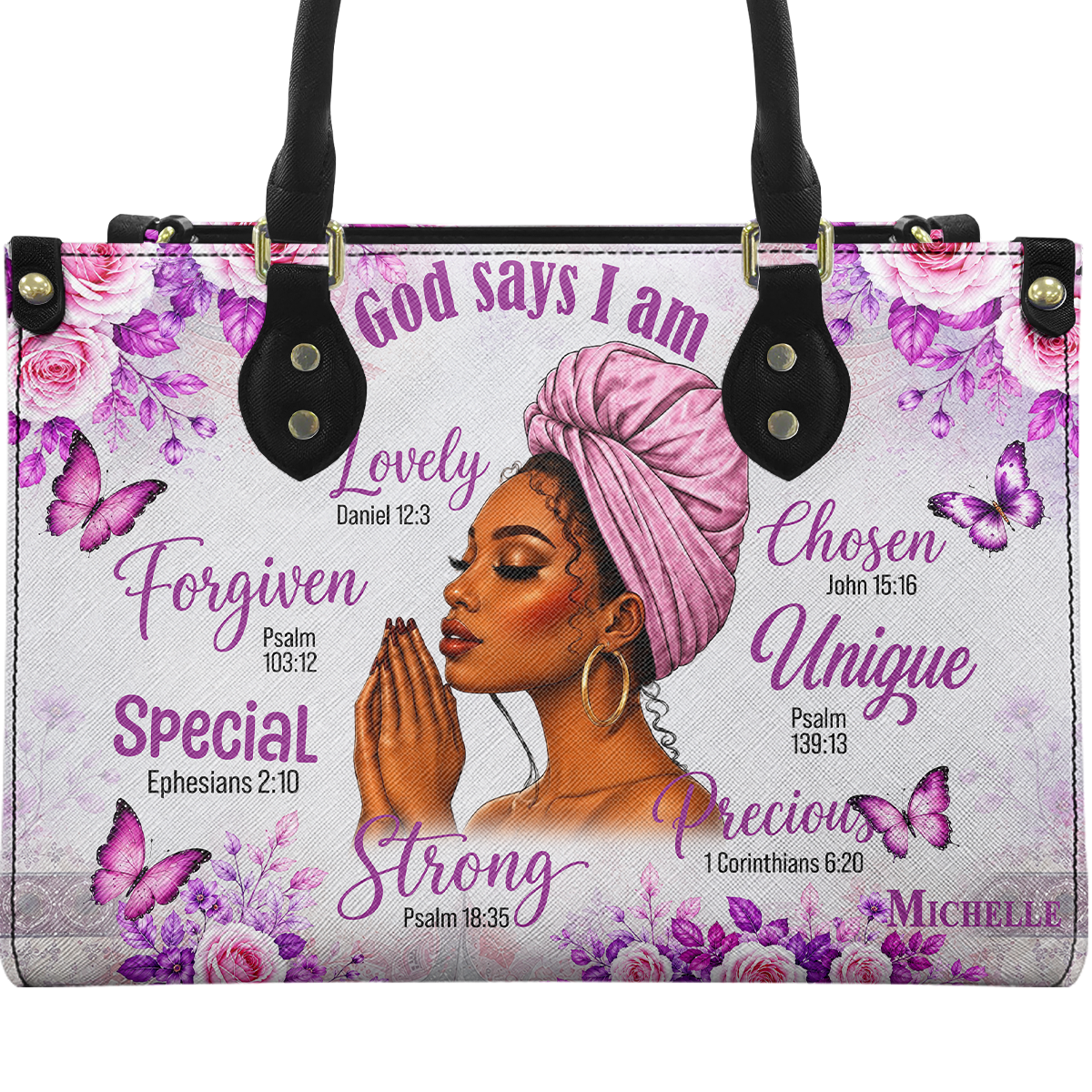 Personalized God Says I Am – V2 Leather Handbag — A09 product image