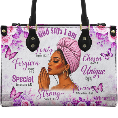 Personalized God Says I Am – V2 Leather Handbag — A09 product image