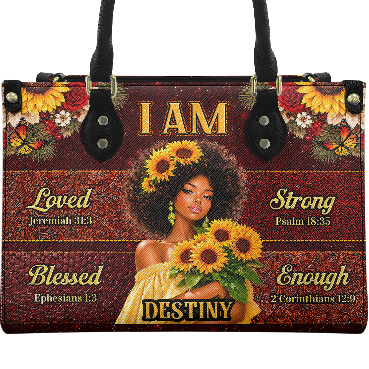 Personalized I Am Loved, Blessed, Strong & Enough Leather Handbag — A09 product image