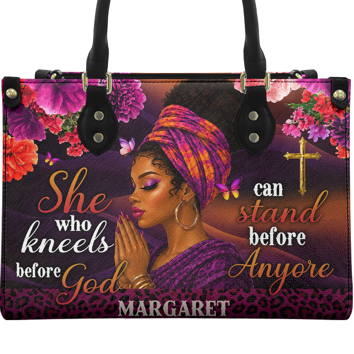 Personalized She Who Kneels Before God – V2 Leather Handbag — A09 product image