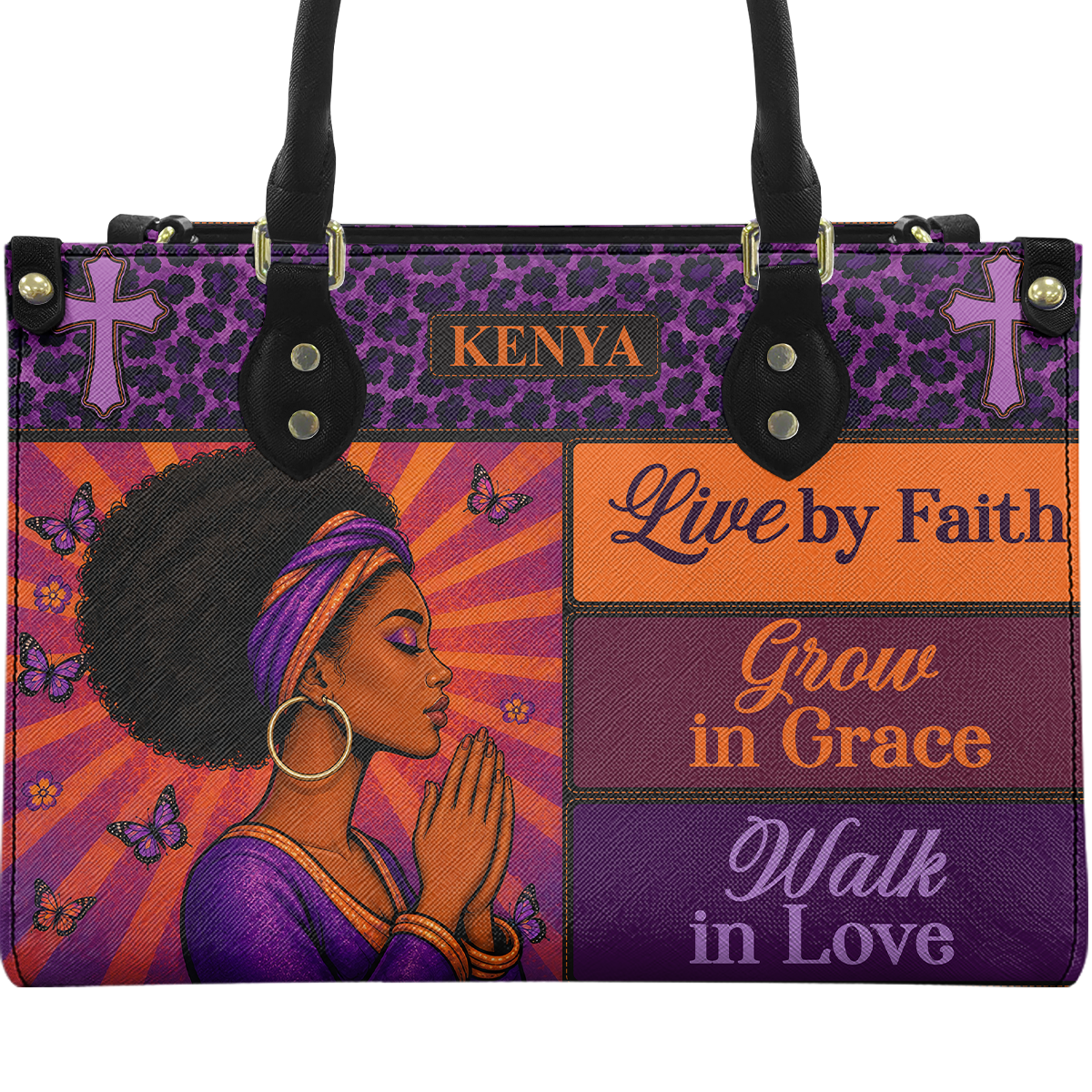 Personalized Live By Faith – V1 Leather Handbag — A09 product image