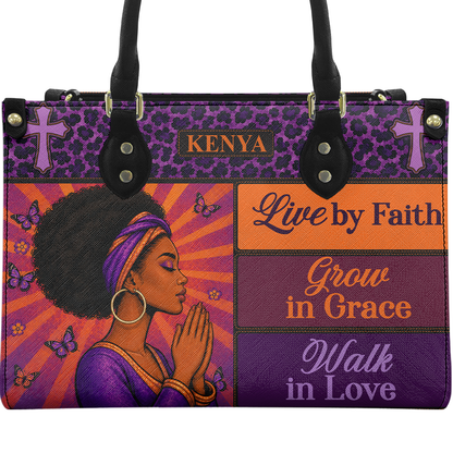 Personalized Live By Faith – V1 Leather Handbag — A09 product image