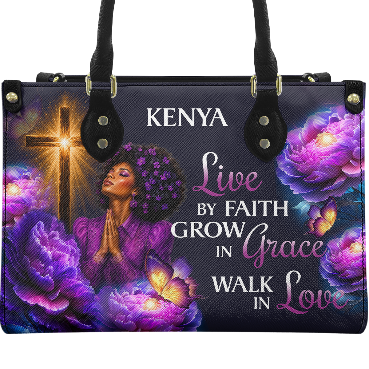 Personalized Live By Faith – V2 Leather Handbag — A09 product image