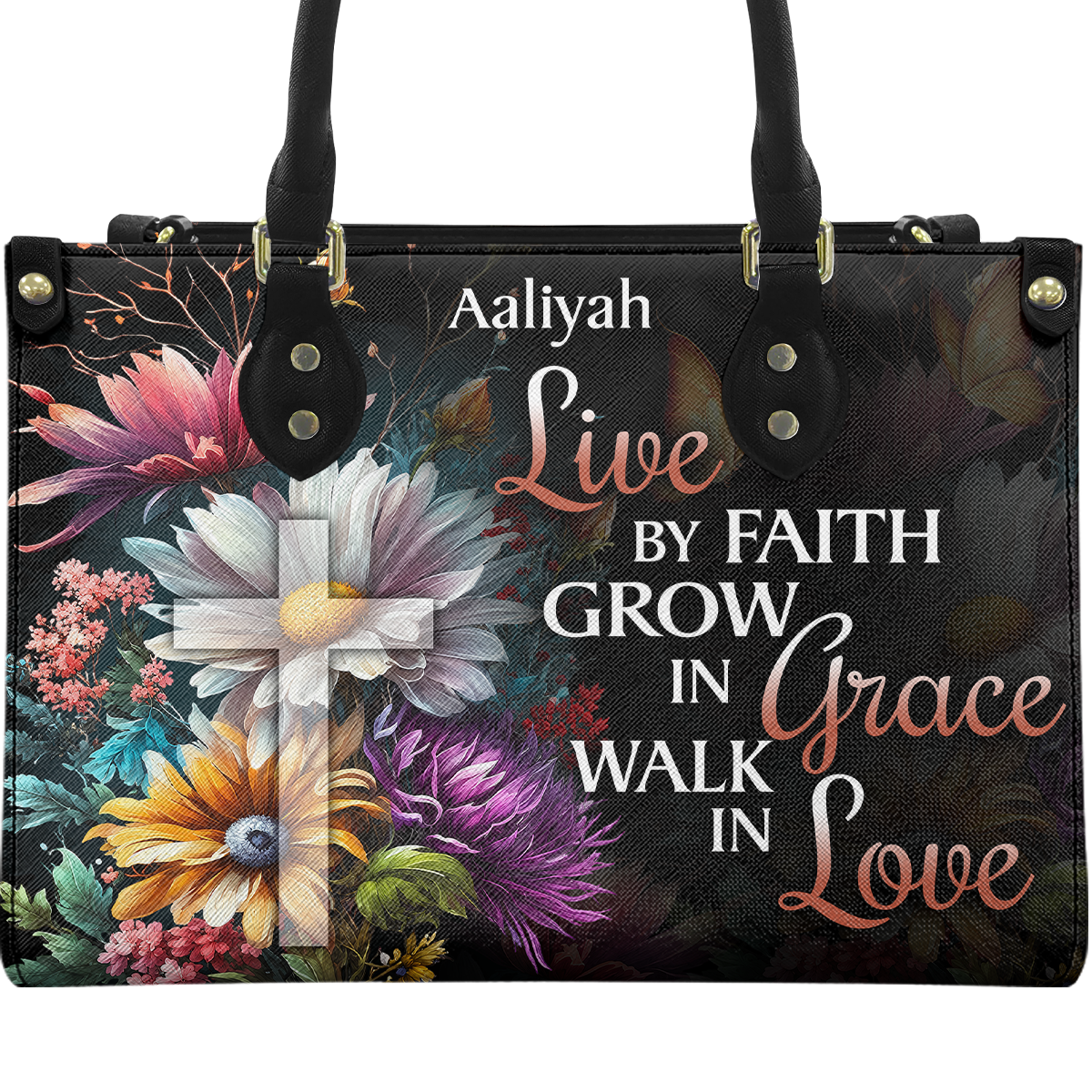 Personalized Live By Faith – V3 Leather Handbag — A09 product image