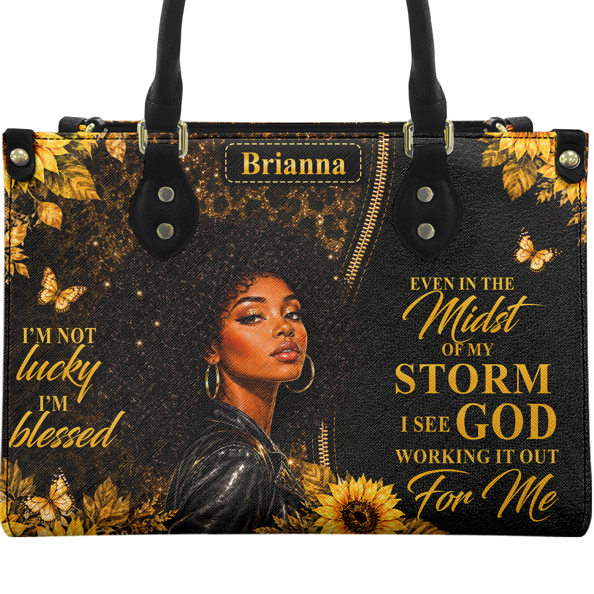 Personalized God Is Working It Out – V1 Leather Handbag — A09 product image