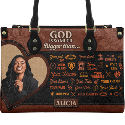 Personalized God Is Bigger Than Leather Handbag — A09 product image