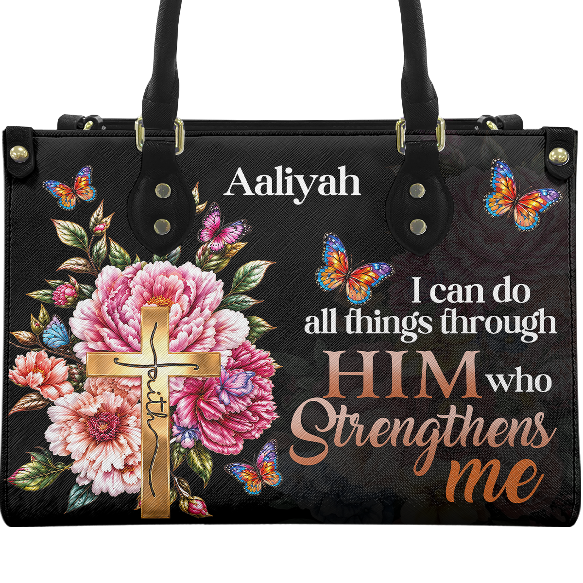 Personalized I Can Do All Things Through Christ Leather Handbag — A09 product image