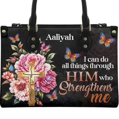 Personalized I Can Do All Things Through Christ Leather Handbag — A09 product image