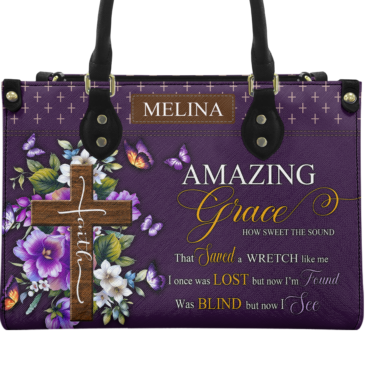 Personalized Amazing Grace Leather Handbag — A09 product image