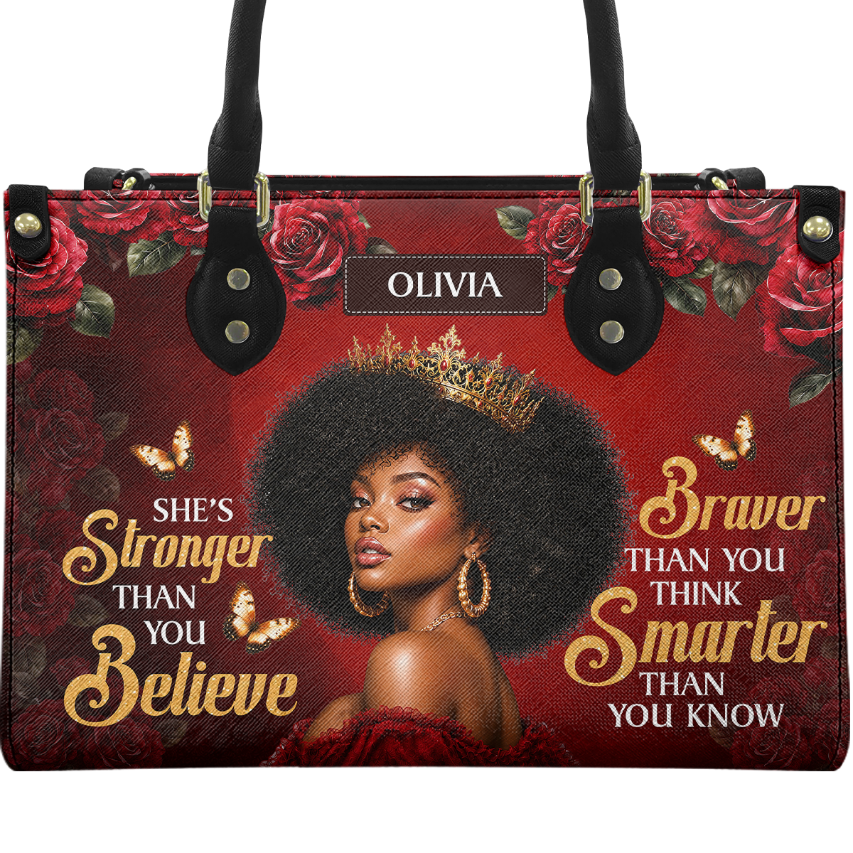 Personalized Stronger, Braver, Smarter Leather Handbag — A09 product image