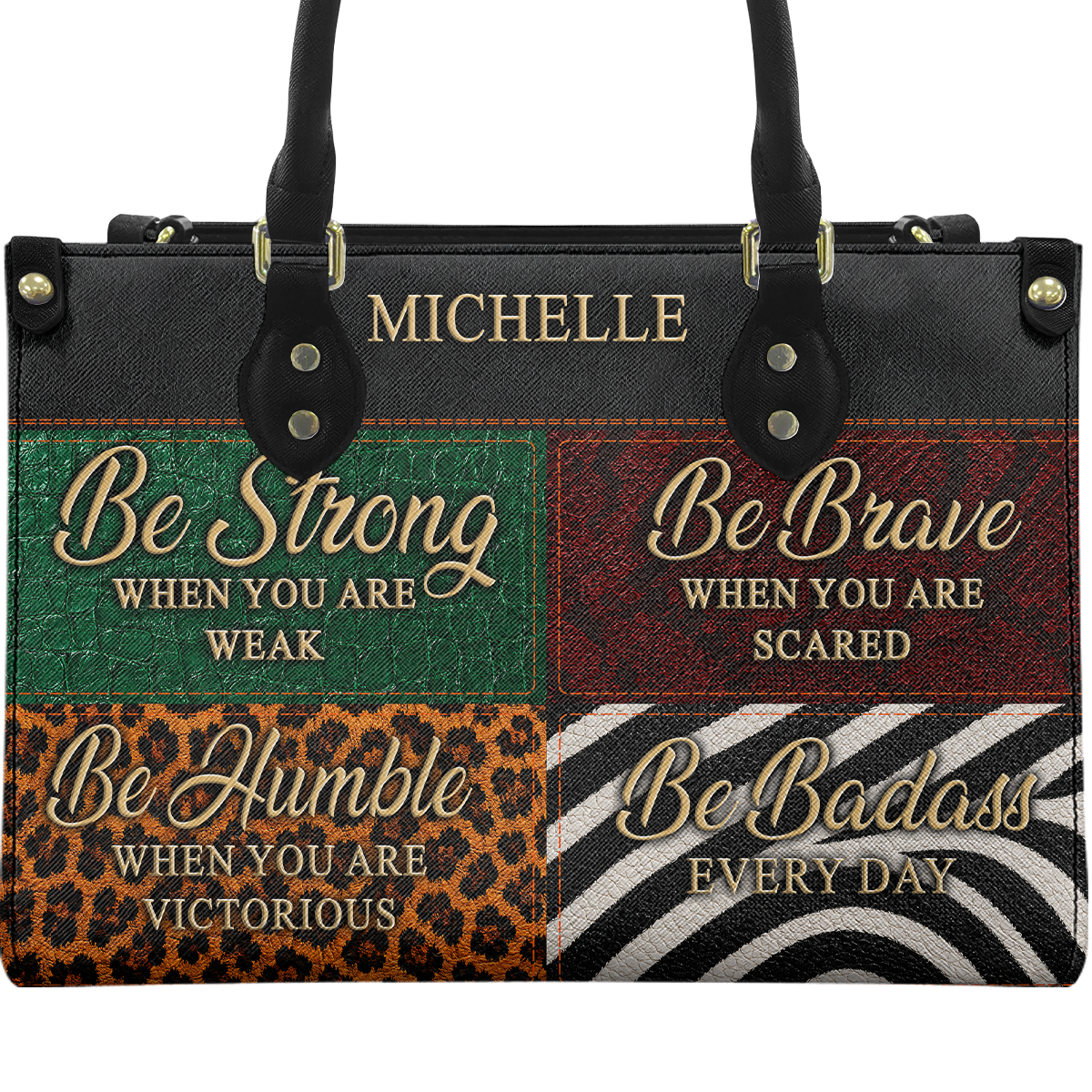 Personalized Be Strong, Brave, Humble & Badass Leather Handbag — A09 product image