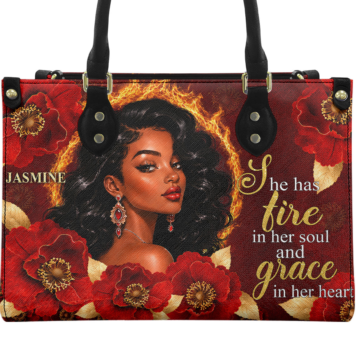Personalized Fire In Her Soul, Grace In Her Heart Leather Handbag — A09 product image
