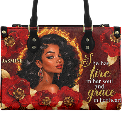 Personalized Fire In Her Soul, Grace In Her Heart Leather Handbag — A09 product image