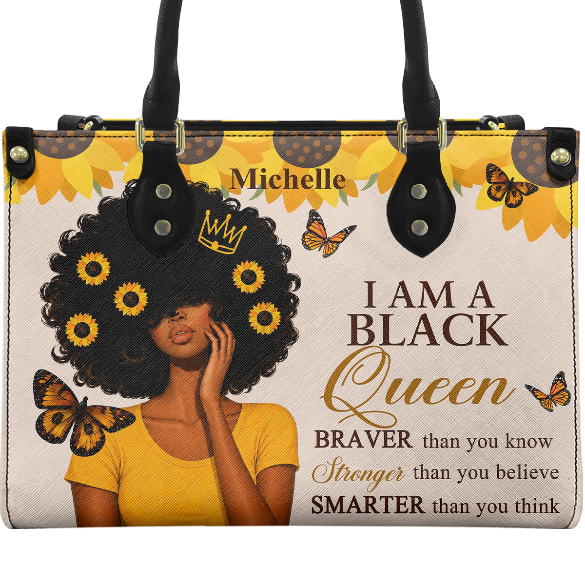 Personalized I Am A Black Queen – V1 Leather Handbag — A09 product image
