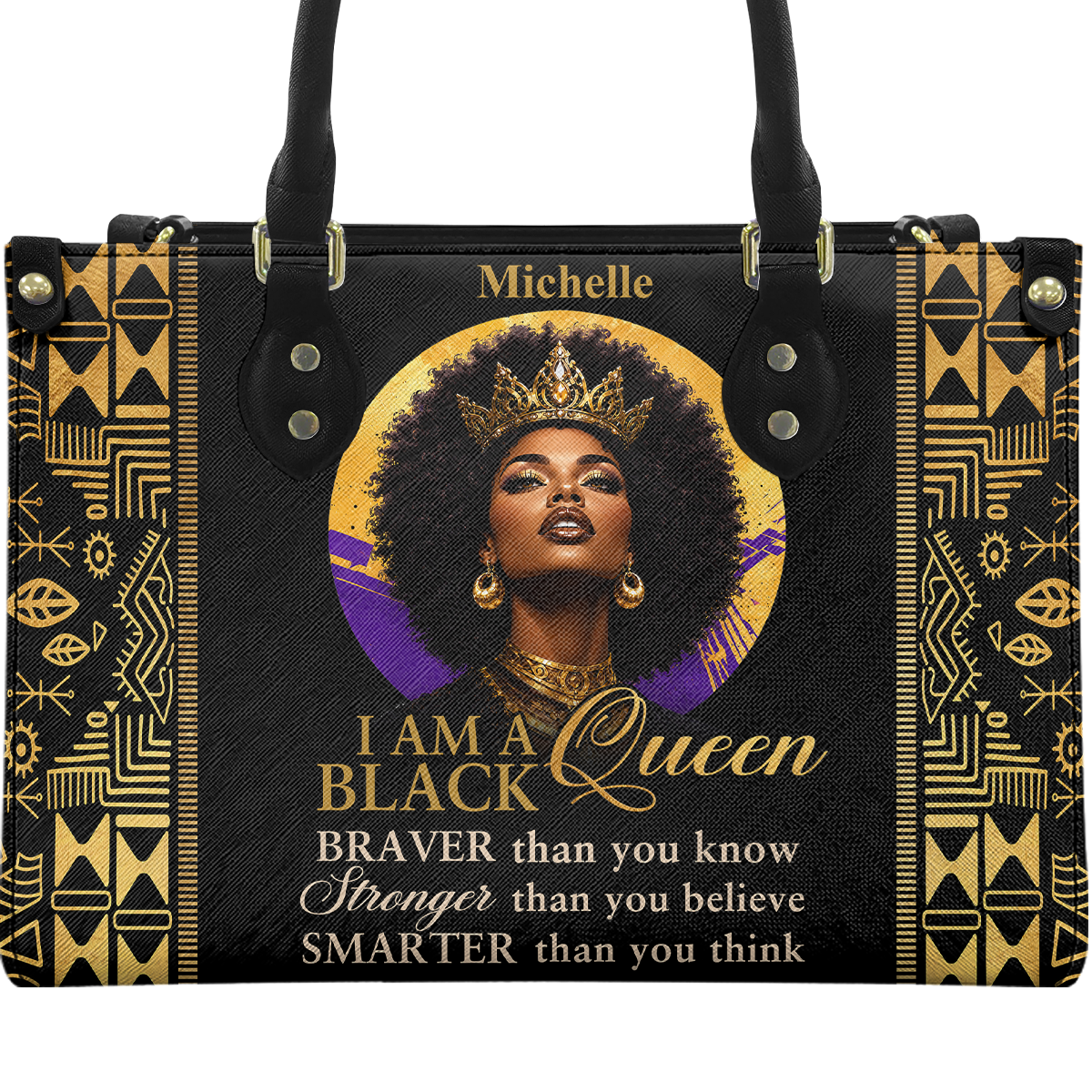 Personalized I Am A Black Queen – V2 Leather Handbag — A09 product image