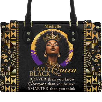 Personalized I Am A Black Queen – V2 Leather Handbag — A09 product image