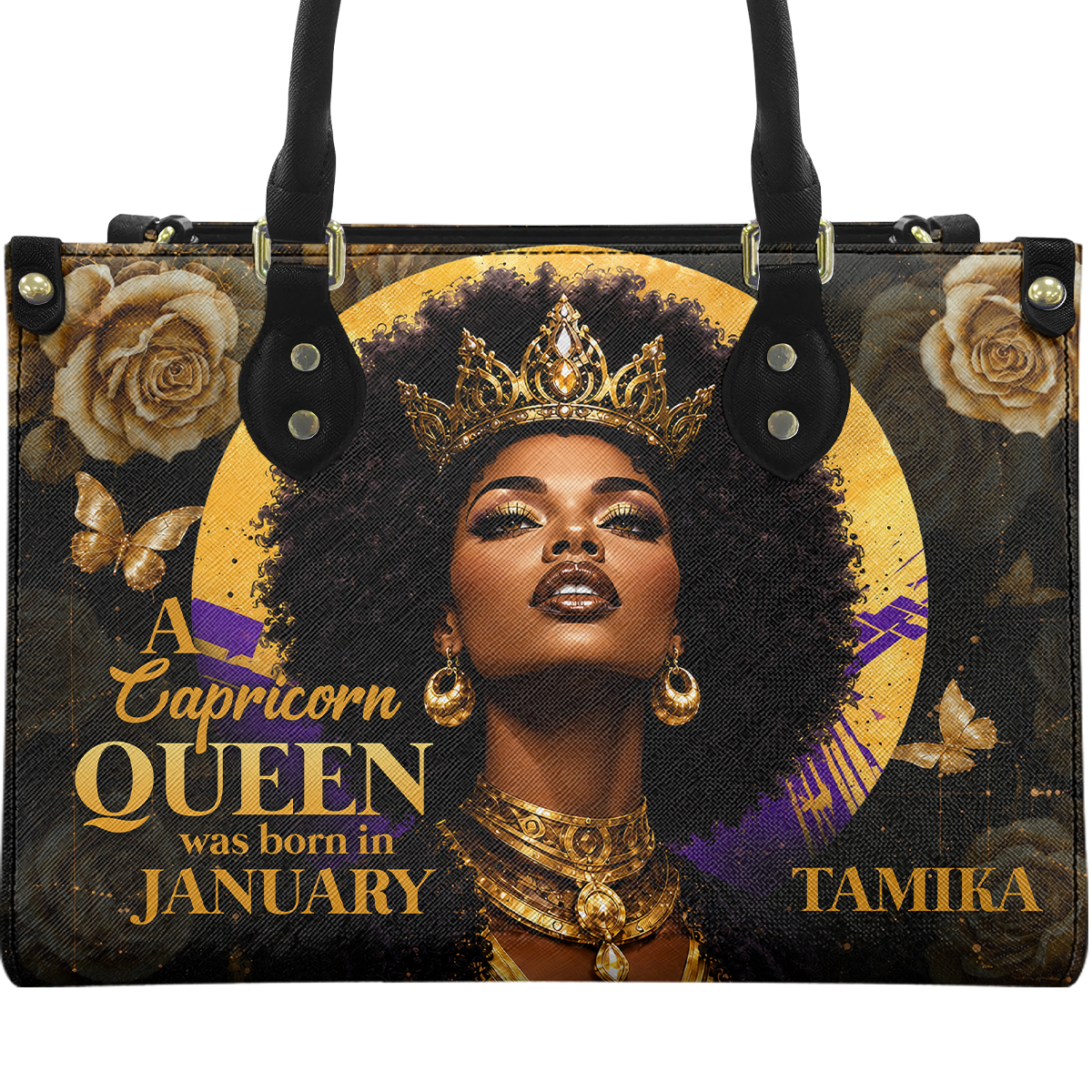 Personalized Zodiac Queen – V1 Leather Handbag — A09 product image