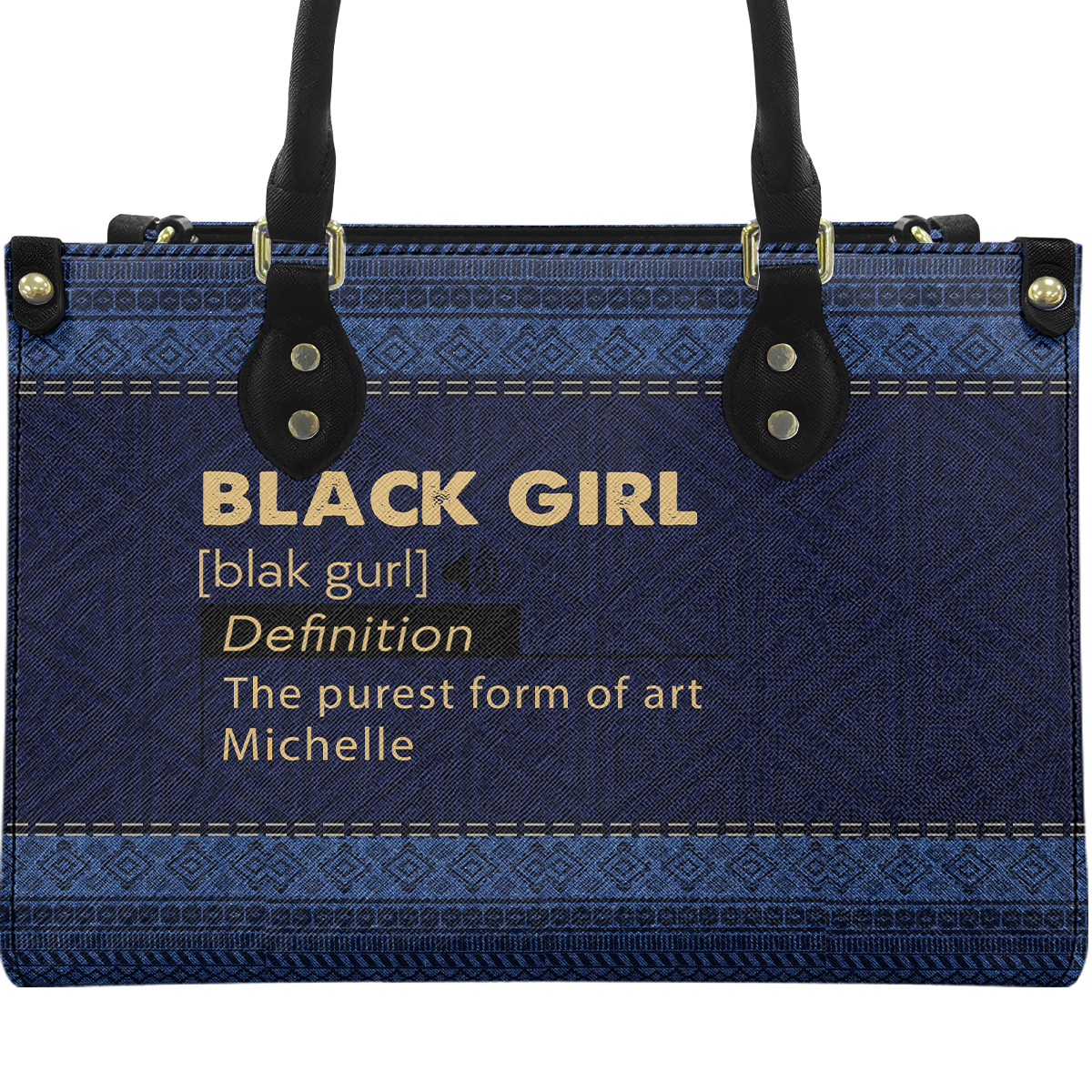 Personalized Black Girl Definition – Denim Leather Handbag — A09 product image