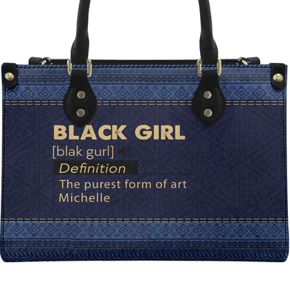 Personalized Black Girl Definition – Denim Leather Handbag — A09 product image