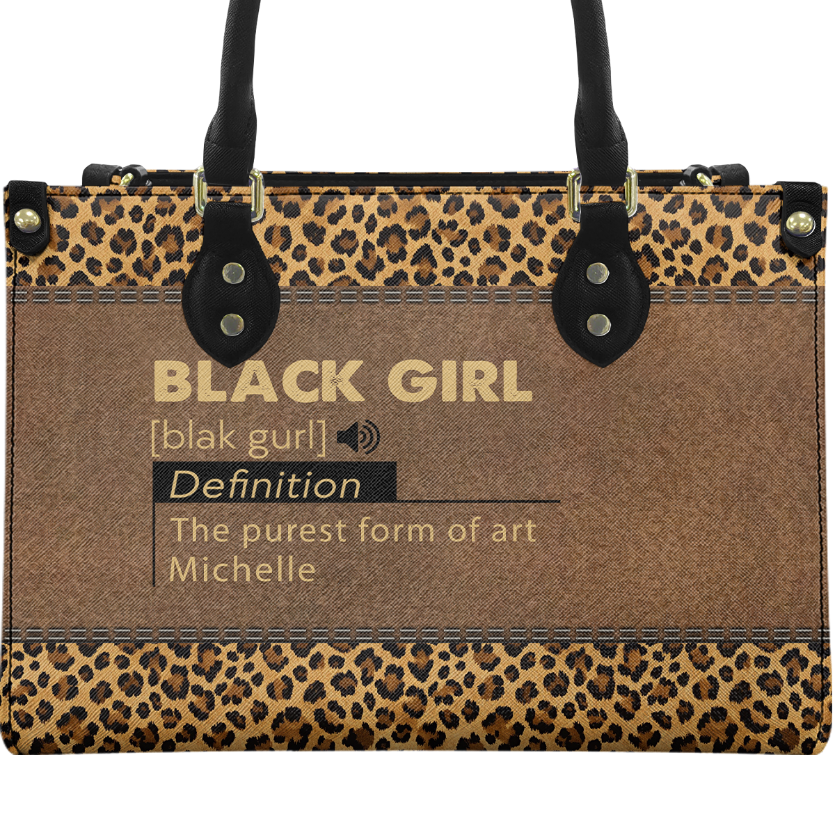 Personalized Black Girl Definition – Leopard Leather Handbag — A09 product image