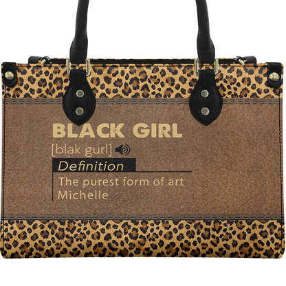 Personalized Black Girl Definition – Leopard Leather Handbag — A09 product image