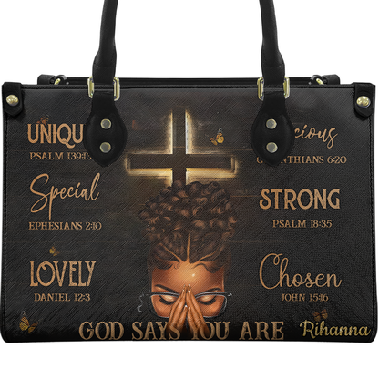 Personalized God Says You Are Leather Handbag — A09 product image