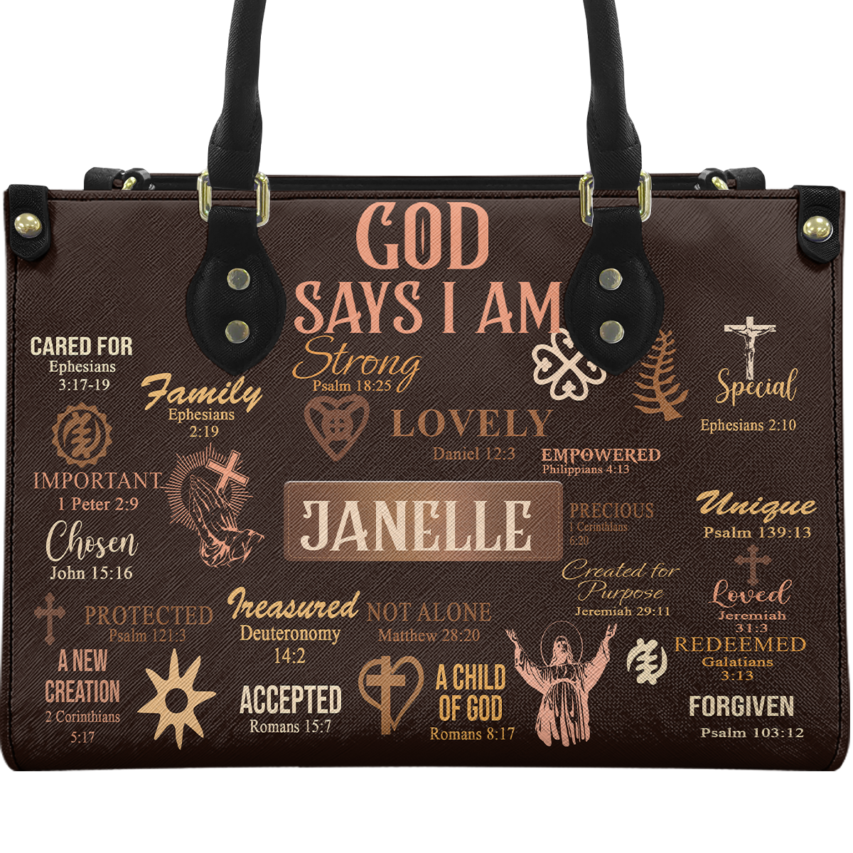 Personalized God Says I Am – V3 Leather Handbag — A09 product image