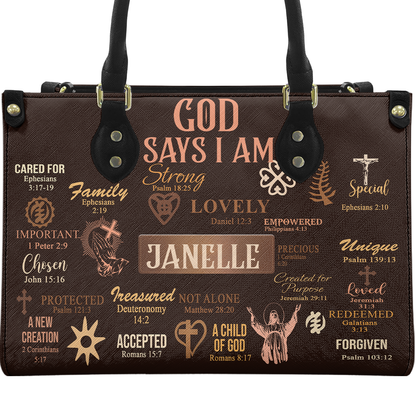 Personalized God Says I Am – V3 Leather Handbag — A09 product image