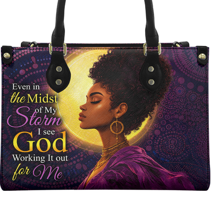 Personalized God Is Working It Out – V2 Leather Handbag — A09 product image