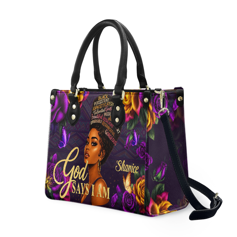 Personalized God Says I Am – V1 Leather Handbag — A03 product image