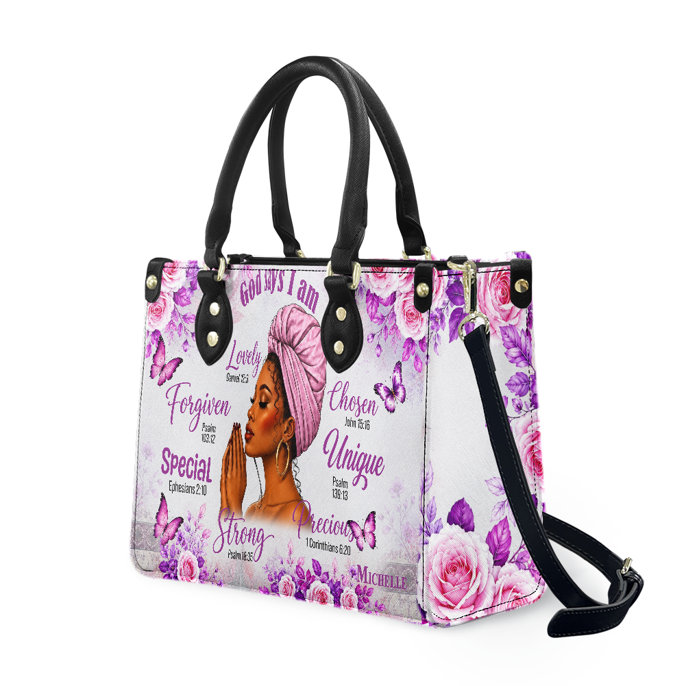 Personalized God Says I Am – V2 Leather Handbag — A03 product image