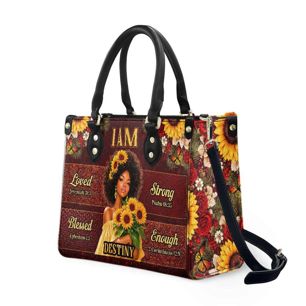 Personalized I Am Loved, Blessed, Strong & Enough Leather Handbag — A03 product image