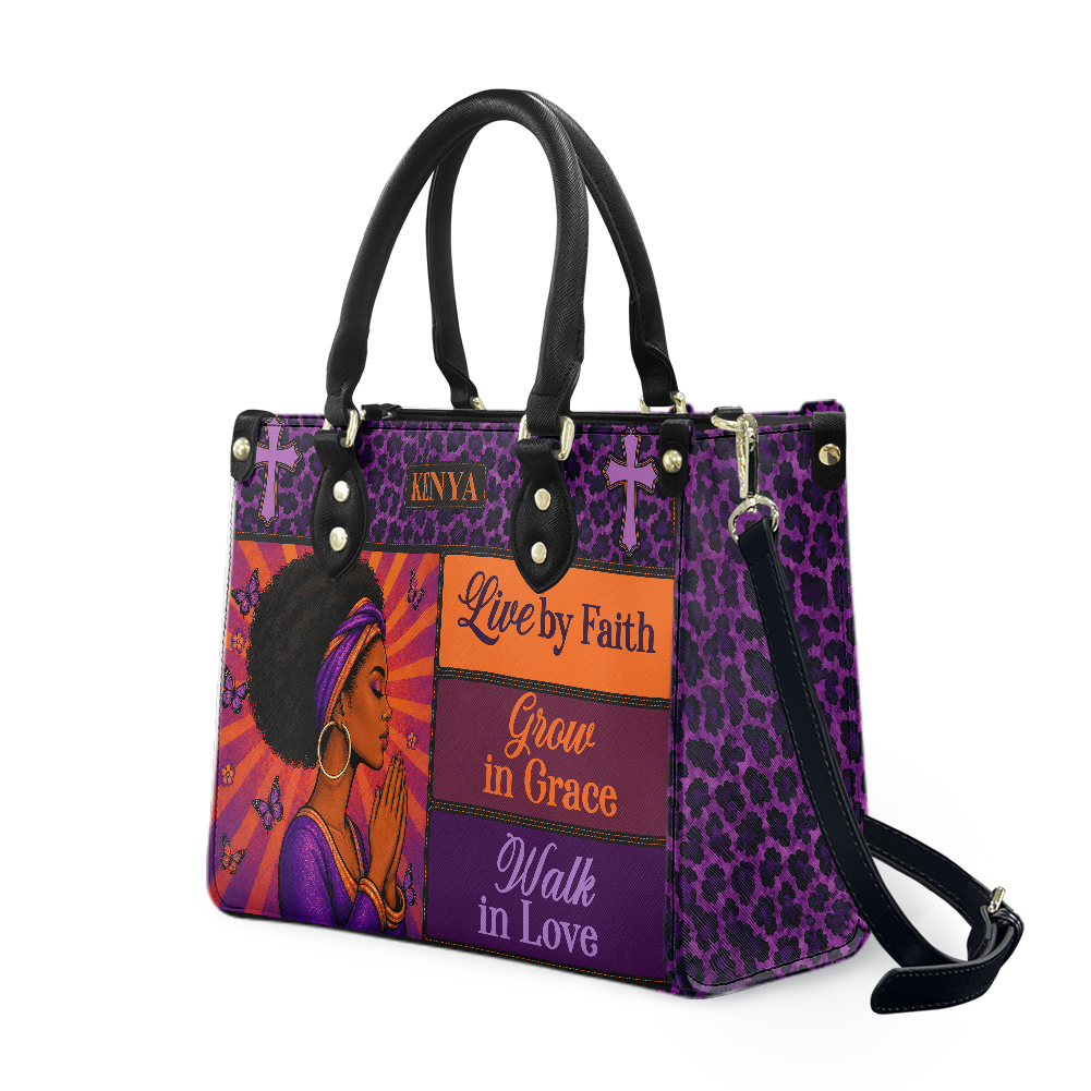 Personalized Live By Faith – V1 Leather Handbag — A03 product image