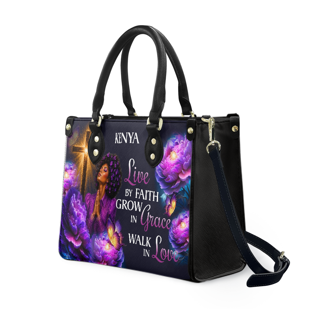 Personalized Live By Faith – V2 Leather Handbag — A03 product image