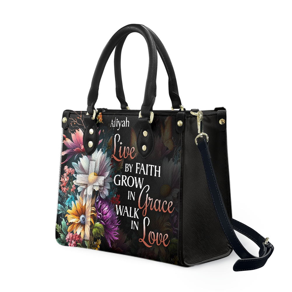 Personalized Live By Faith – V3 Leather Handbag — A03 product image