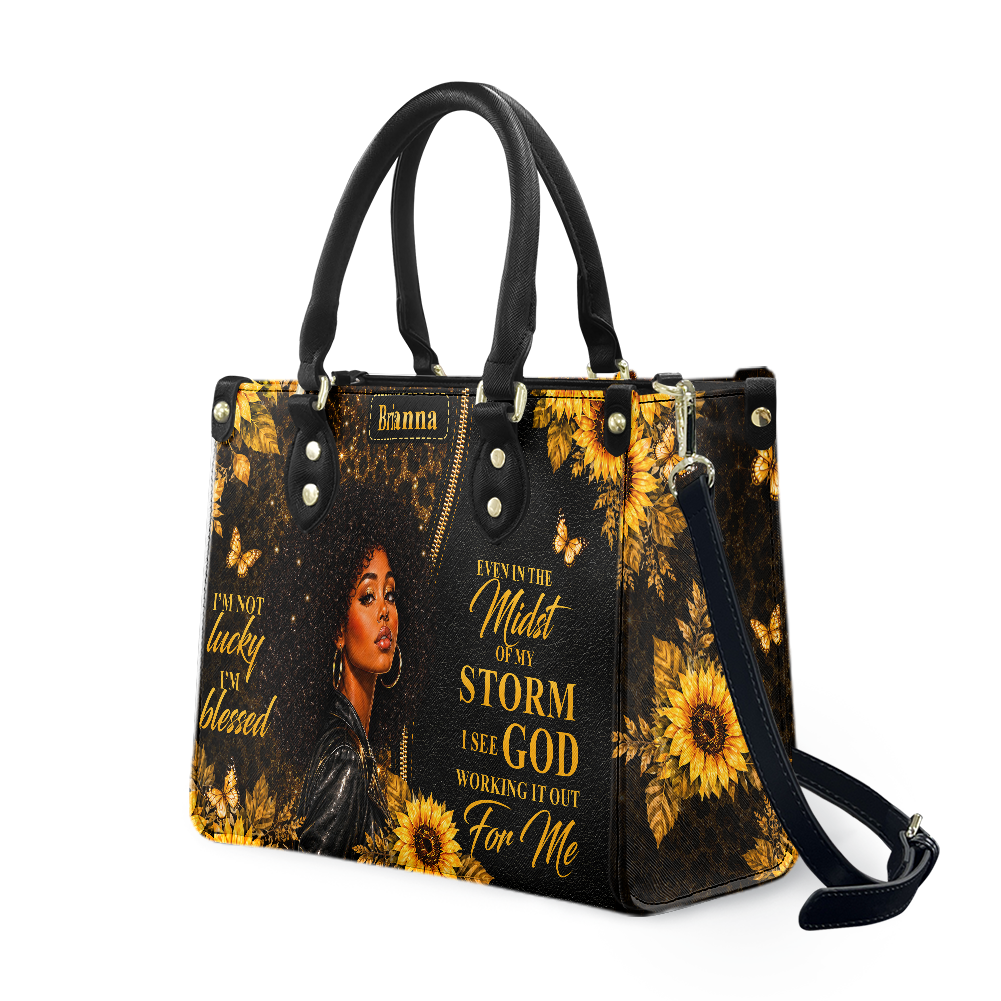 Personalized God Is Working It Out – V1 Leather Handbag — A03 product image