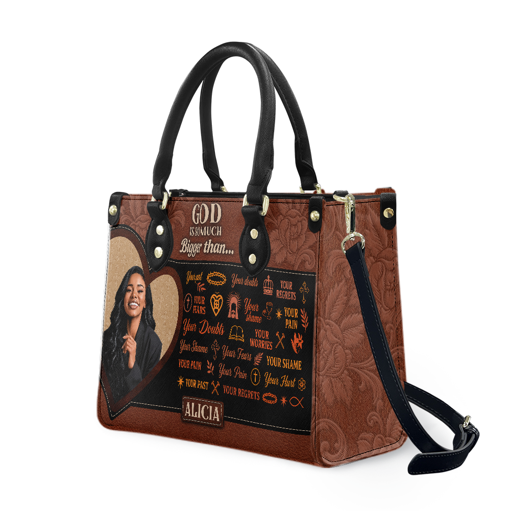 Personalized God Is Bigger Than Leather Handbag — A03 product image
