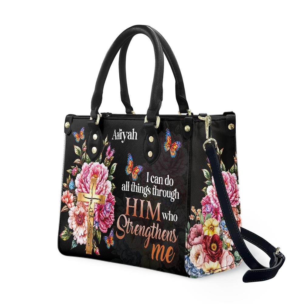 Personalized I Can Do All Things Through Christ Leather Handbag — A03 product image
