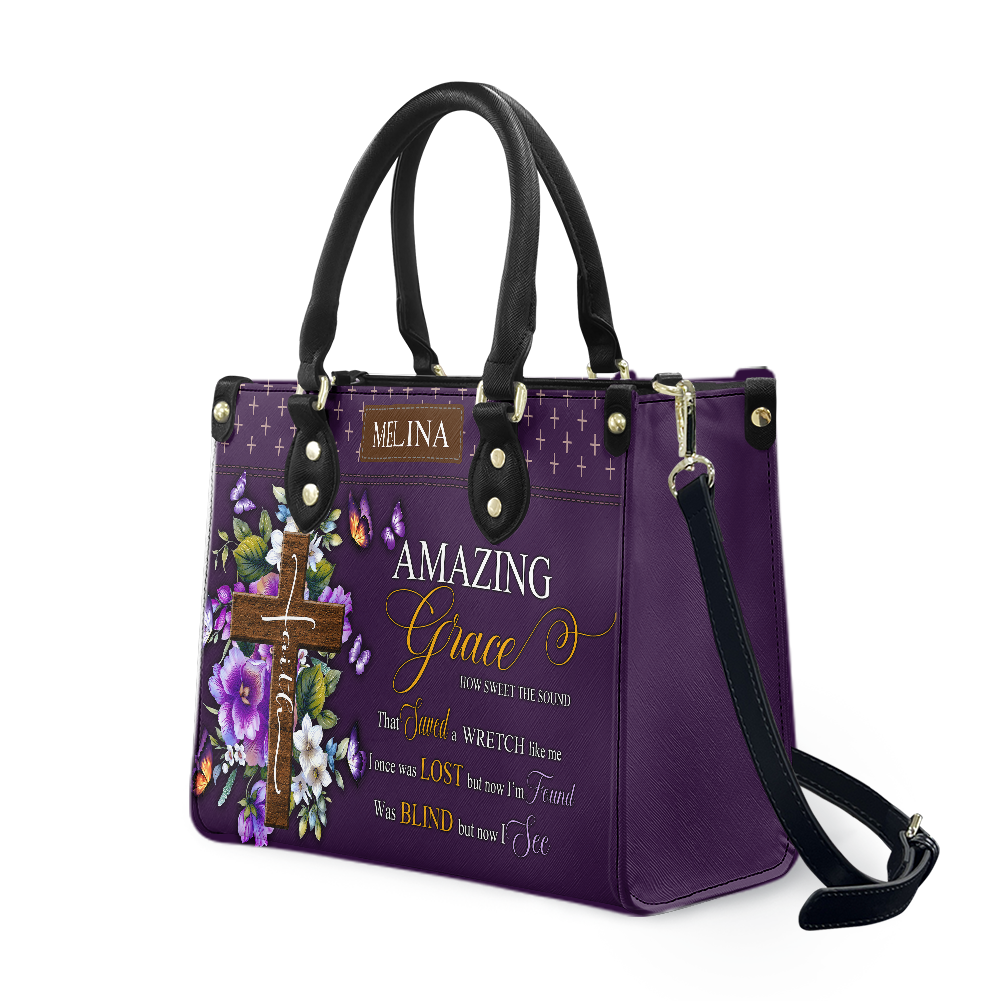 Personalized Amazing Grace Leather Handbag — A03 product image