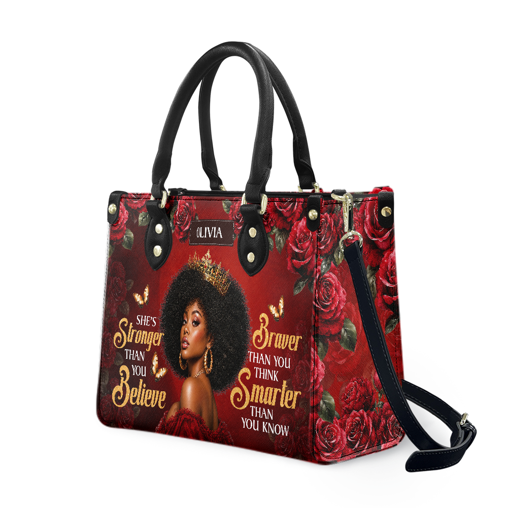 Personalized Stronger, Braver, Smarter Leather Handbag — A03 product image