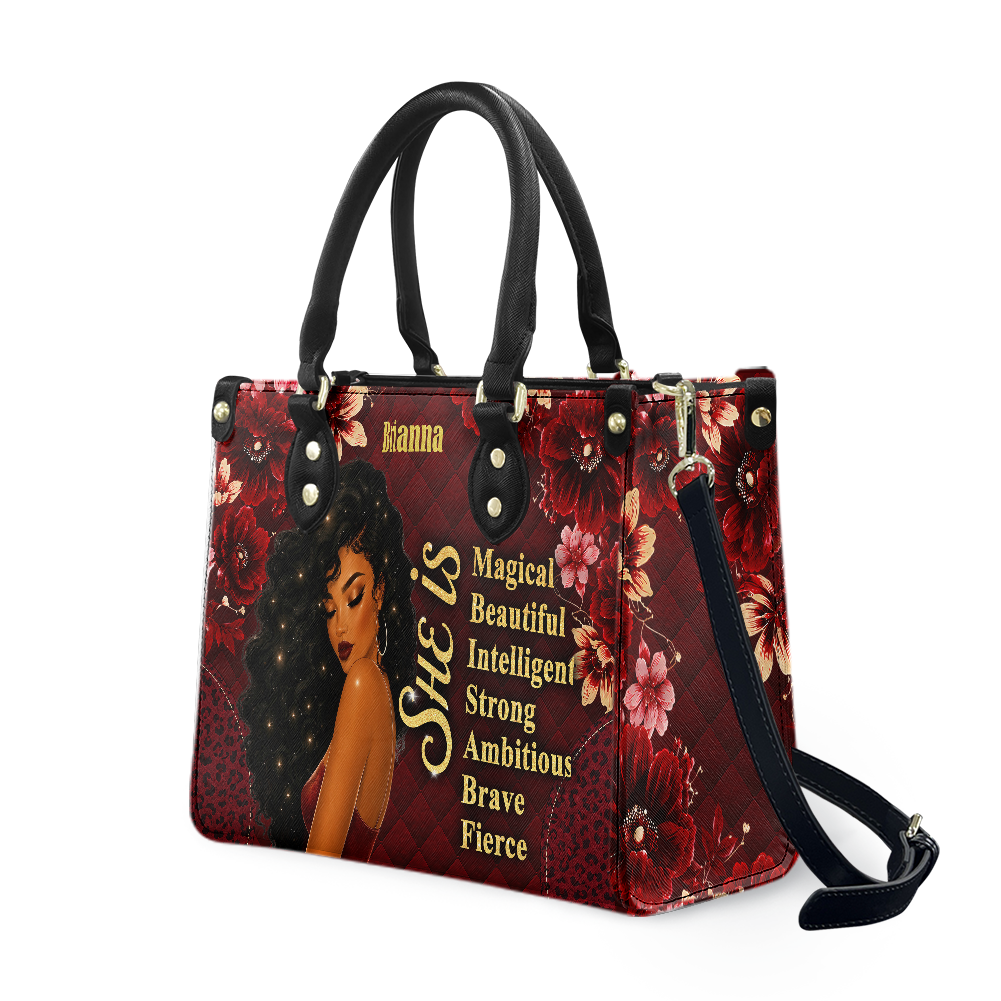 Personalized She Is Leather Handbag — A03 product image