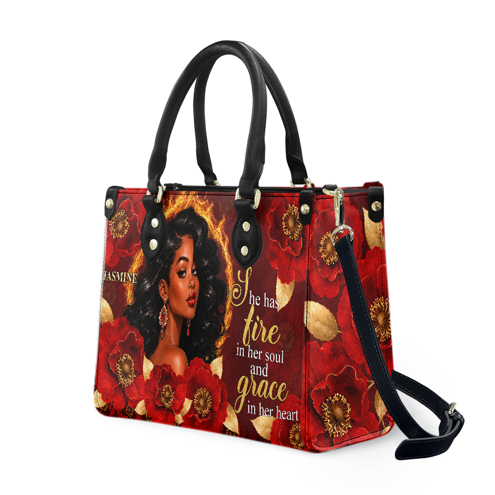 Personalized Fire In Her Soul, Grace In Her Heart Leather Handbag — A03 product image