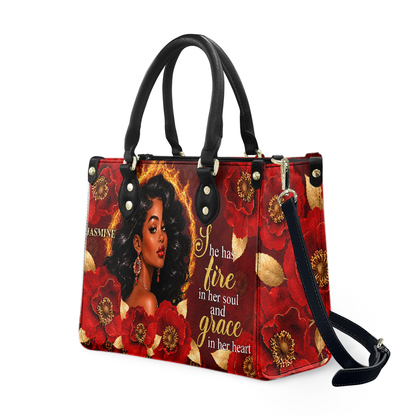 Personalized Fire In Her Soul, Grace In Her Heart Leather Handbag — A03 product image