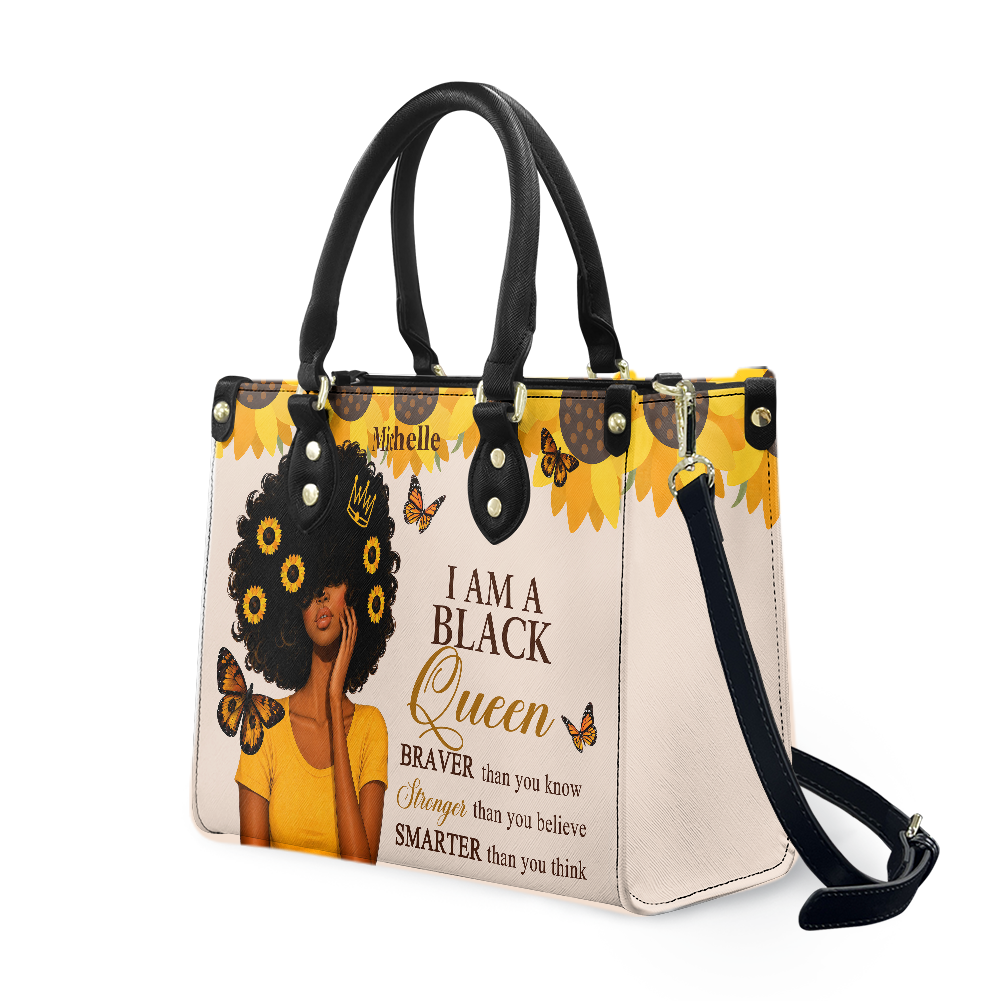 Personalized I Am A Black Queen – V1 Leather Handbag — A03 product image