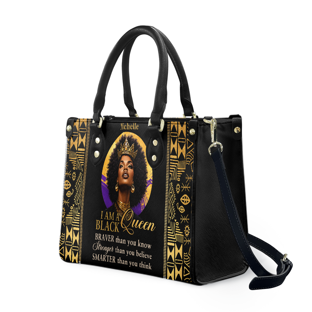 Personalized I Am A Black Queen – V2 Leather Handbag — A03 product image