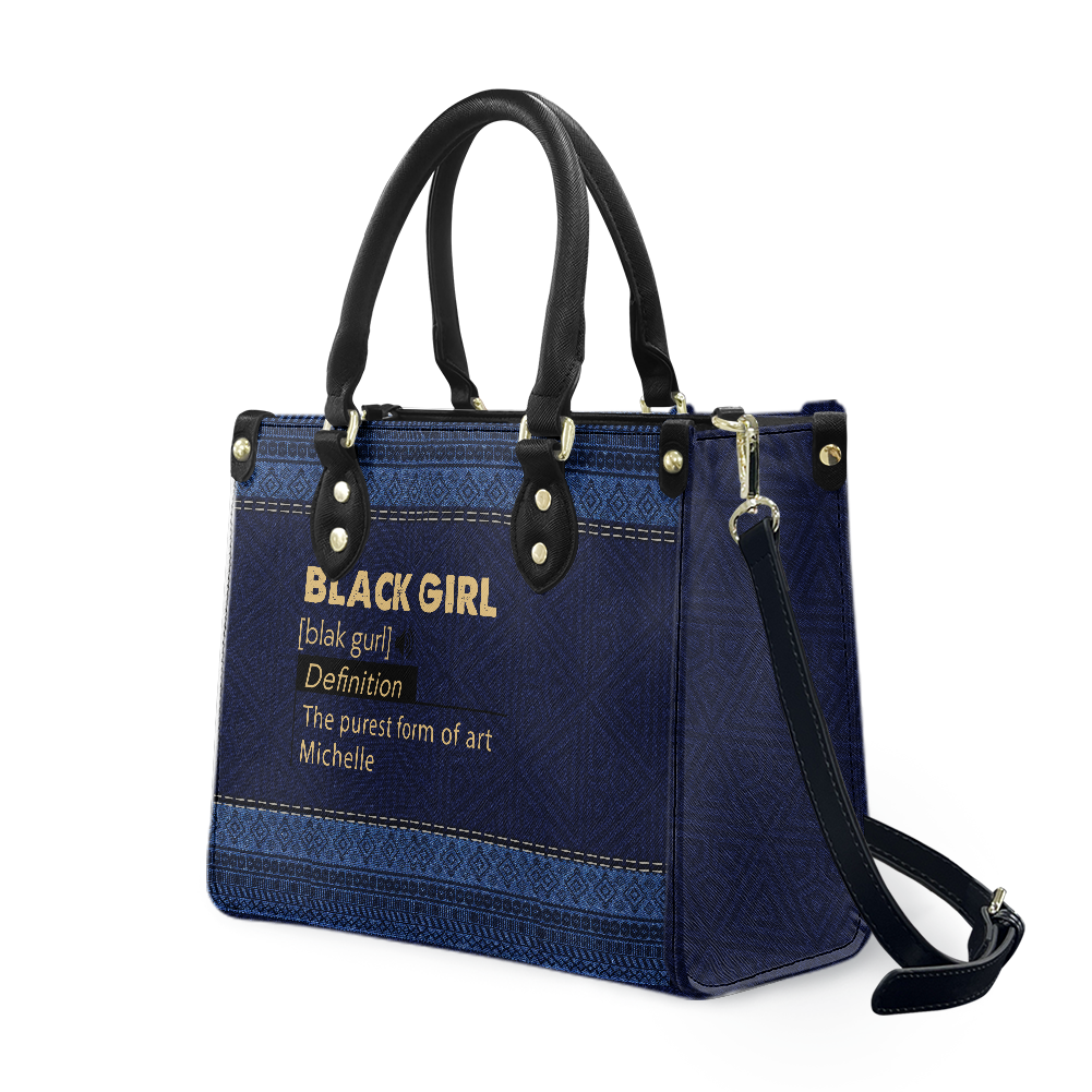 Personalized Black Girl Definition – Denim Leather Handbag — A03 product image