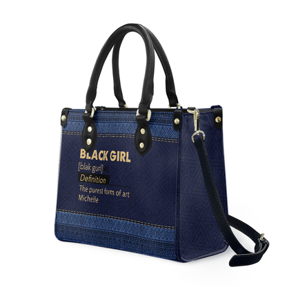 Personalized Black Girl Definition – Denim Leather Handbag — A03 product image