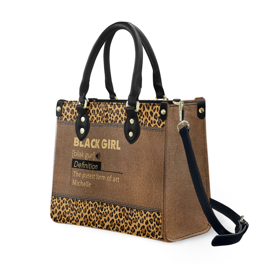 Personalized Black Girl Definition – Leopard Leather Handbag — A03 product image
