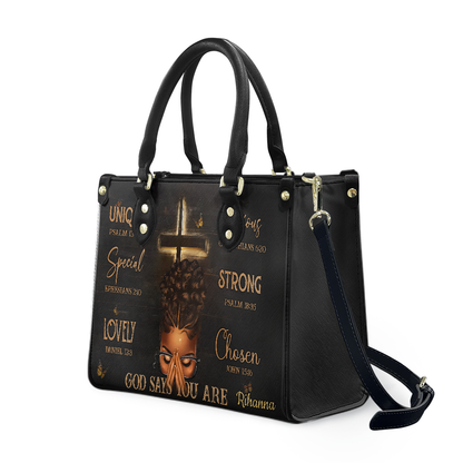 Personalized God Says You Are Leather Handbag — A03 product image